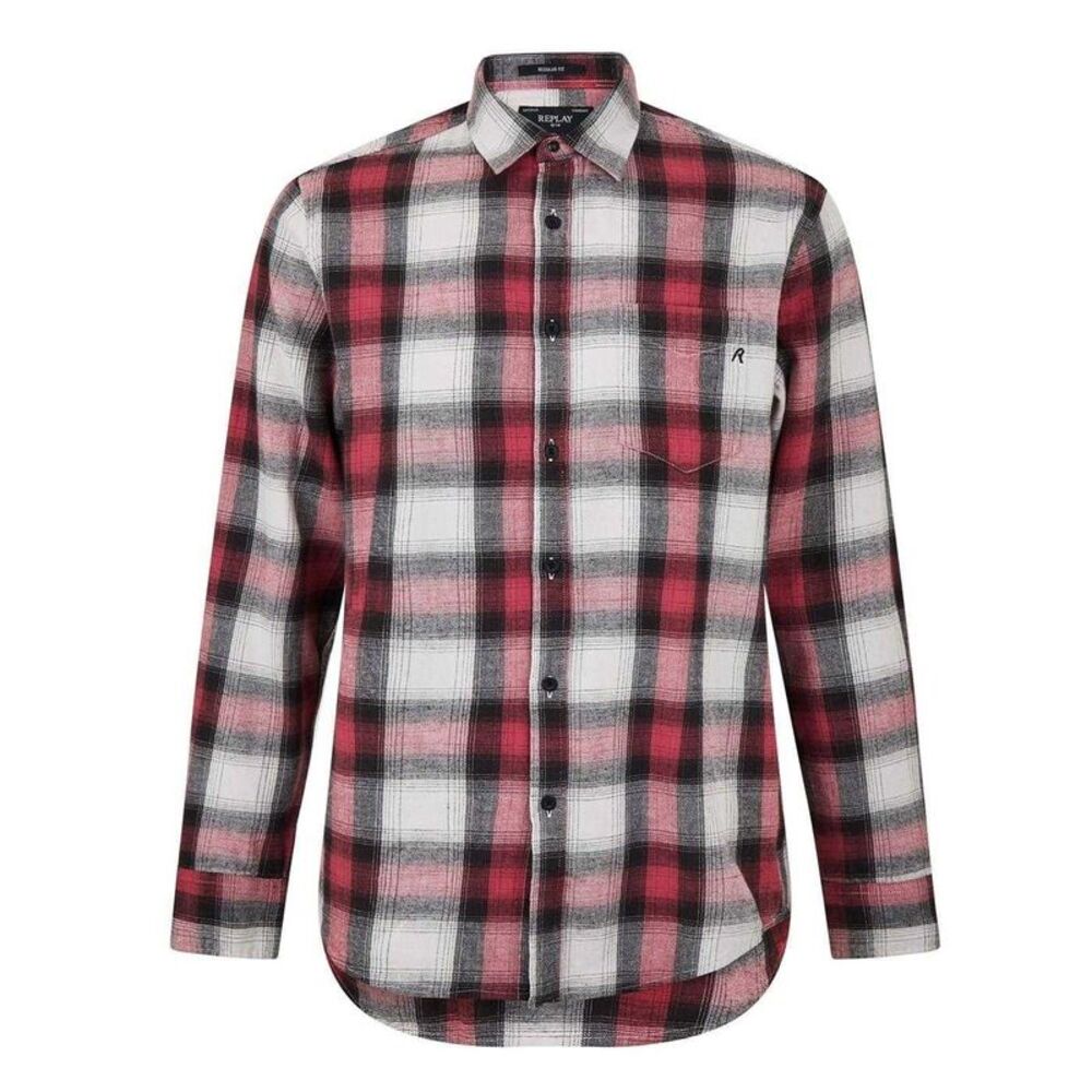 Replay Mens Plaid Long-Sleeved Shirt Jacket / Red